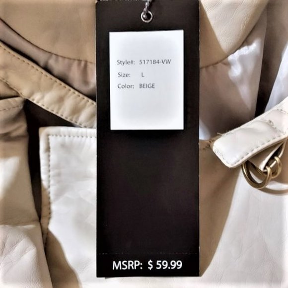 LAURA LANE BEIGE FAUX LEATHER ZIP JACKET WITH ZIP FRONT POCKETS SIZE L NWT - Picture 12 of 13